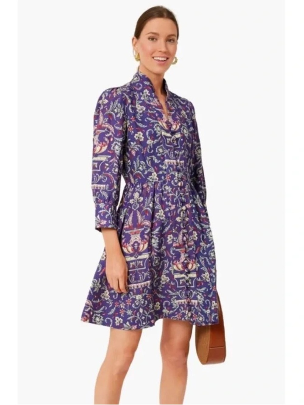 Tuckernuck Avignon Eliana Dress Size Large Aubergine Purple Floral Button Front
